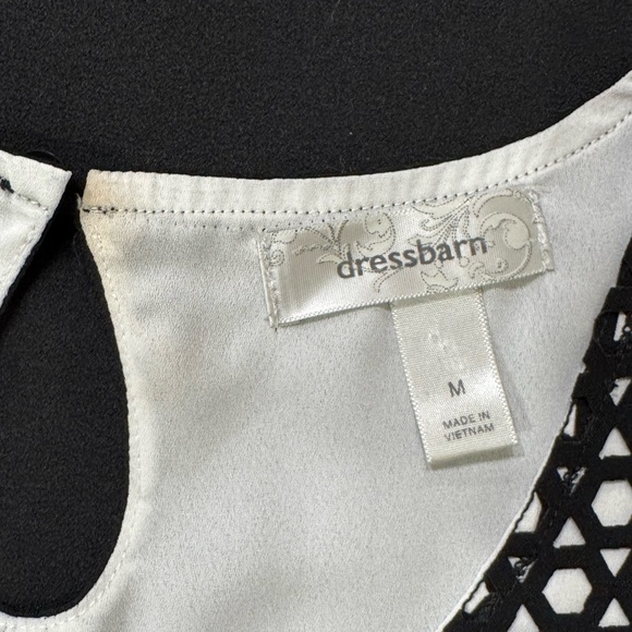 dressbarn Black Geometric Overlay Tank with White Underlayer - Picture 3 of 5